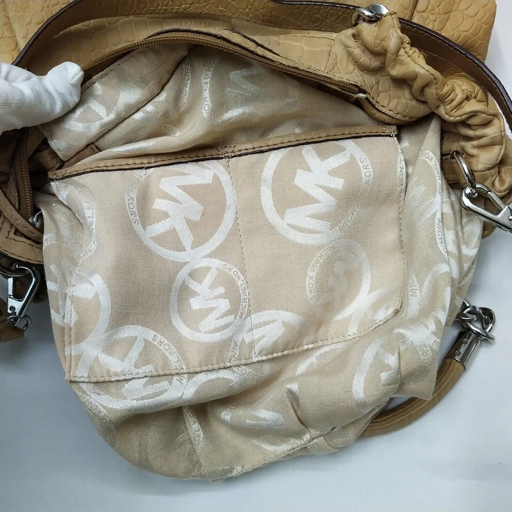 Michael Kors Tan Leather Crocodile Embossed Leather Chain Strap Shoulder Bag